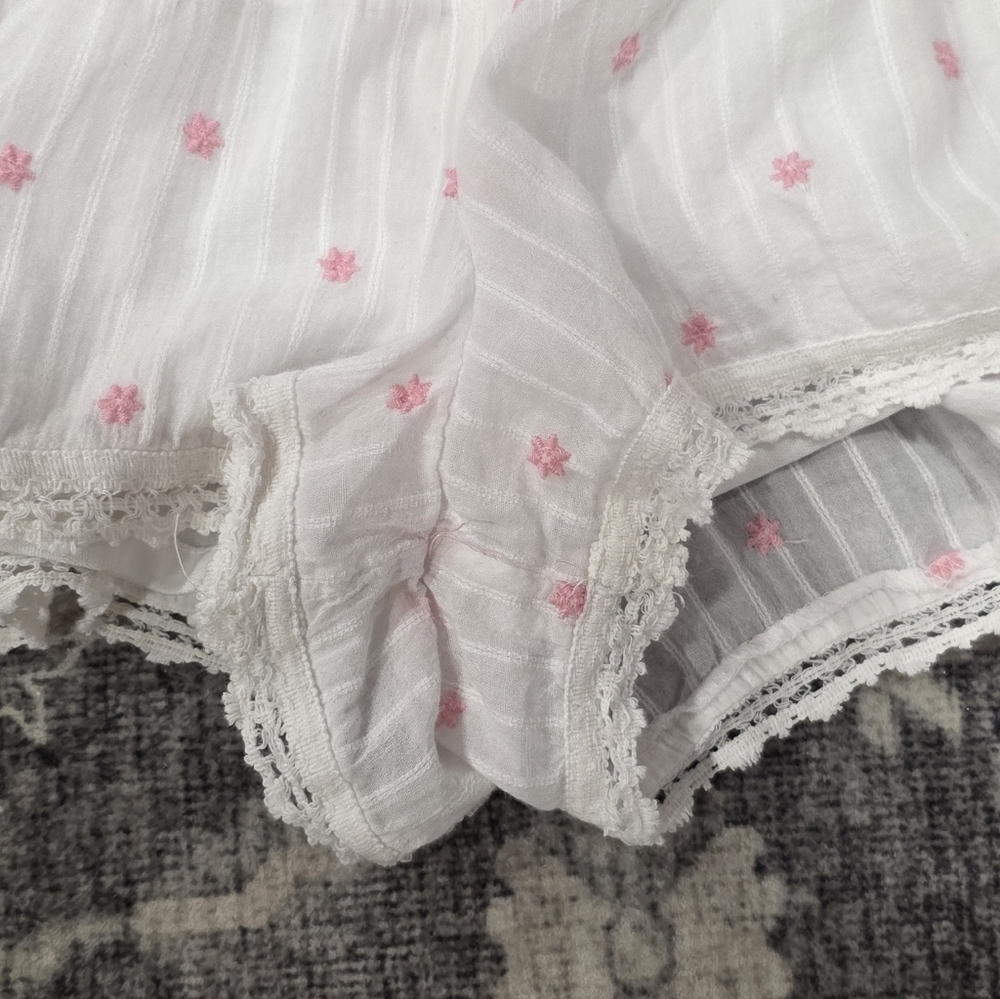 Japna White Ruffled Shorts with Pink Floral Pattern. Size S - Picture 3 of 5